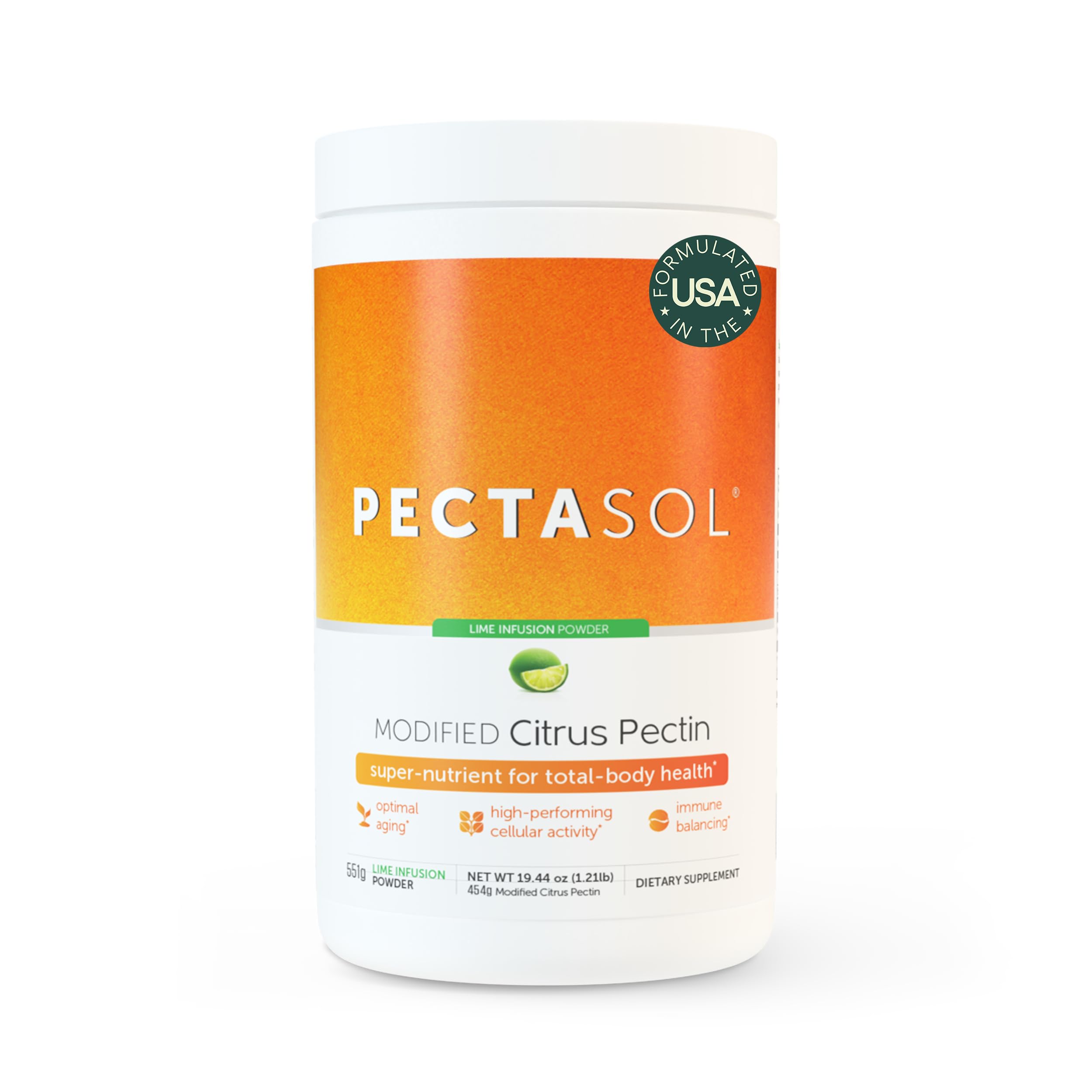 ecoNugenics PectaSol Modified Citrus Pectin Cellular Health and Immune System Supplement - Lime Infusion Powder - Maintain Healthy Galectin-3 Levels - Cardiovascular Support (551.29 Grams)