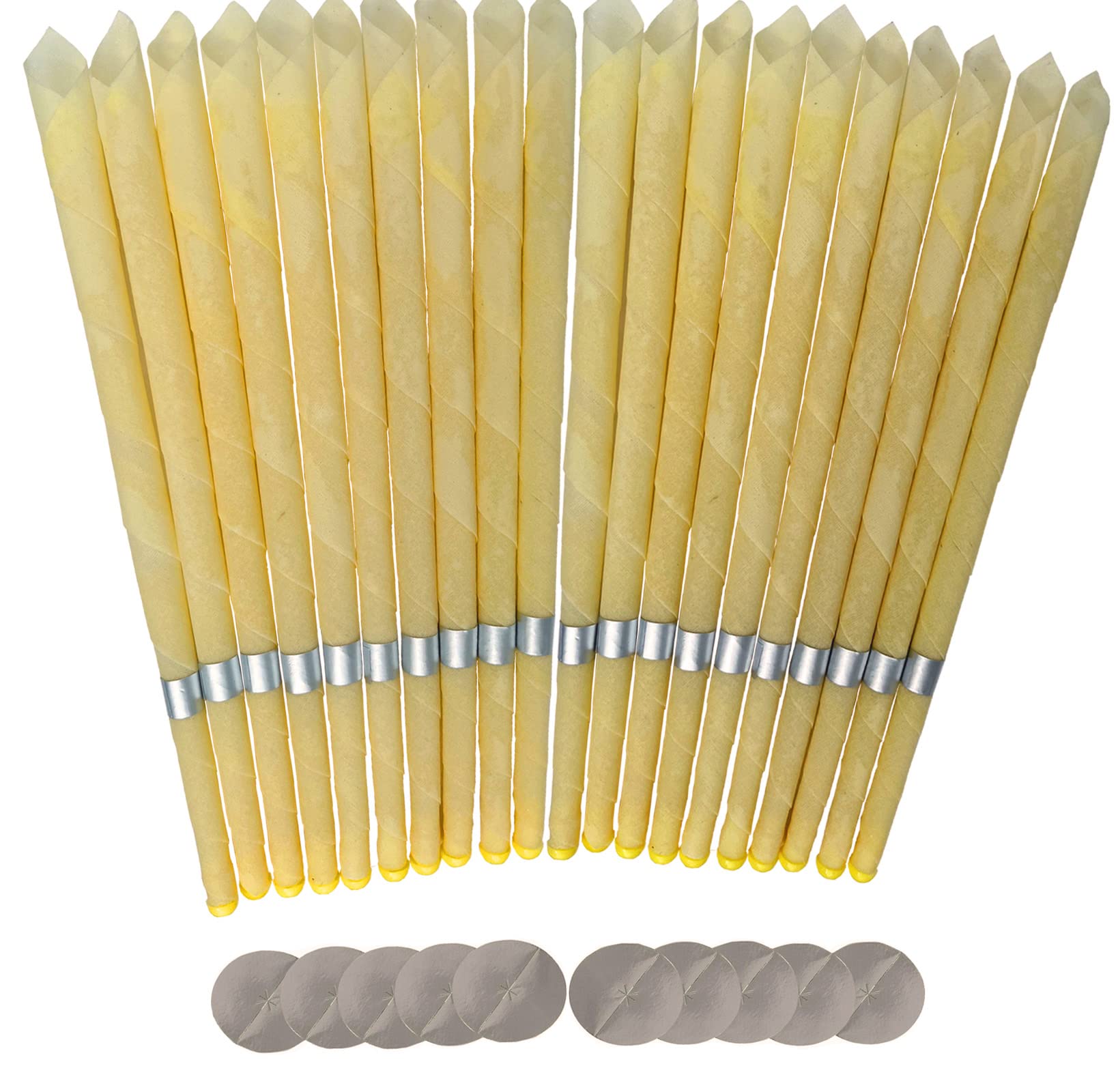 20pcs Ear Candles, Ear Candle Set with Natural Organic Beeswax (drip Protection Tray 10pcs), Ear Candle kit, for Health Care of Blocked Ears (Yellow)