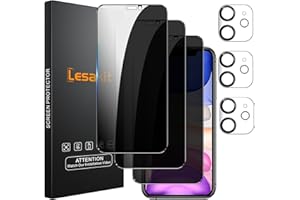 Lesakit 3+3 Pack Privacy Screen Protector for iPhone 11 6.1-Inch with 3 Pack Camera Lens Protector, Anti Spy Tempered Glass Film 9H Hardness Bubble Free Case Friendly
