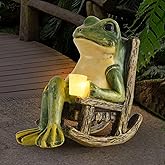 FOXMIS Miniature Frog Garden Statue Gifts Valentines Day Decorations Fairy Garden Accessories Outdoor Lights Solar Garden Frog Decor Art Housewarming Gift for Patio,Yard,Lawn Ornament,3.89"x2.36"x3.93