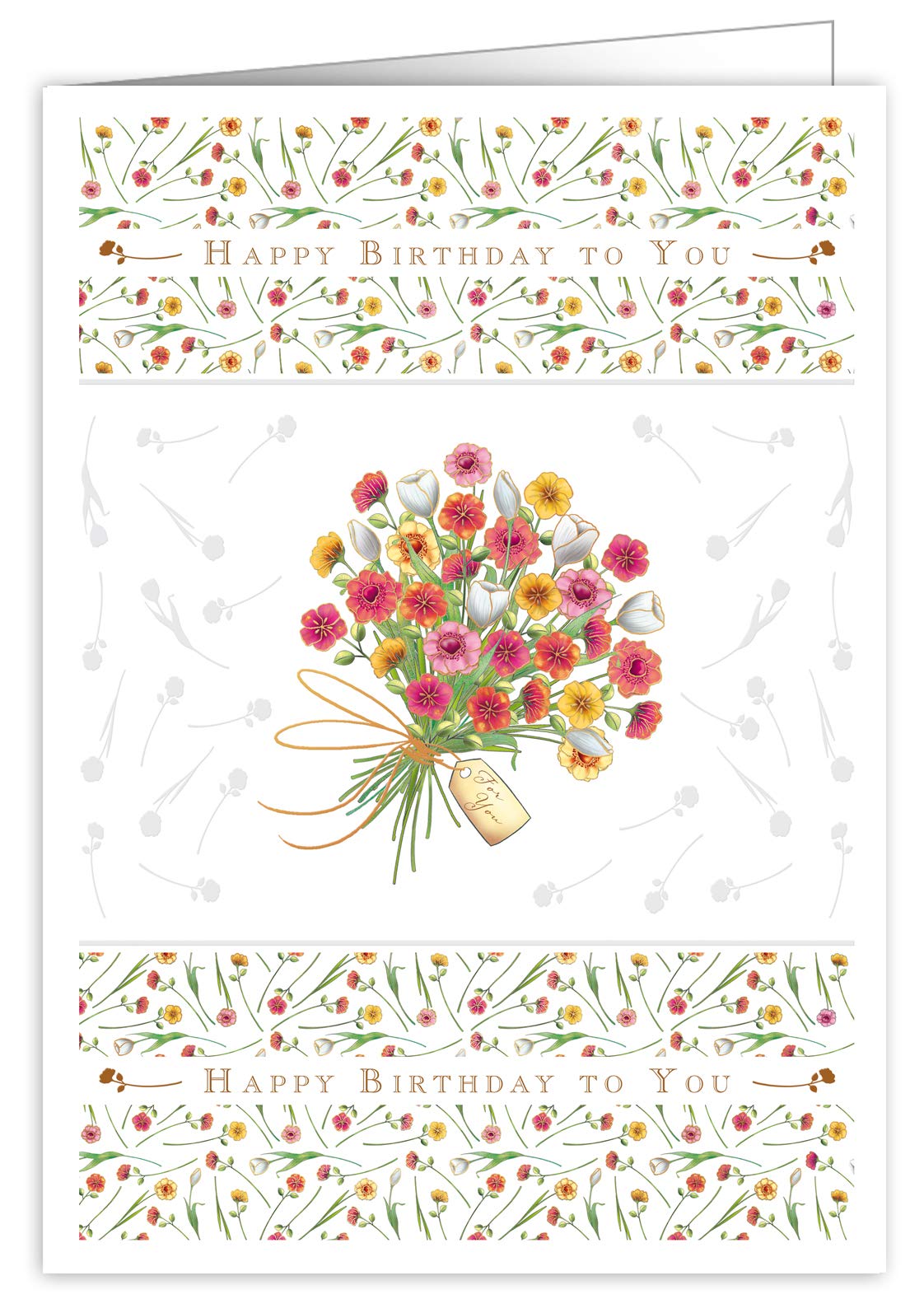 Quire Collections Mac Classic Extra Large Birthday Card - Birthday Bouquet Design- Beautifully Embossed with Gold and Silver Foil, 21 x 30cm