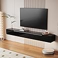 FurniNova High Gloss Floating TV Stand with 3 Doors,70'' Wall Mounted TV Cabinet,Under TV Console,Floating Media Shelft for Bedroom Living Room(Black)