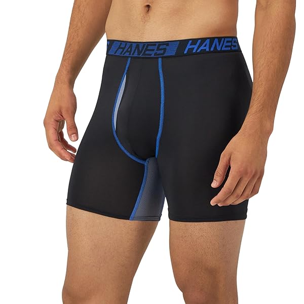 HANES TOTAL SUPPORT POUCH MEN’S PACK, ANTI-CHAFING, MOISTURE-WICKING UNDERWEAR WITH COOLING (TRUNKS AVAILABLE), BOXER BRIEF-BLACK, MEDIUM