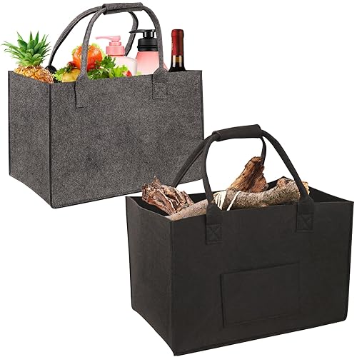 Zouboto 2 Pcs Felt Shopping Bag,Foldable Reusable Storage Basket,Shopper Bags,Small Shopping Basket for Shopping,Travel,Work,Picnic
