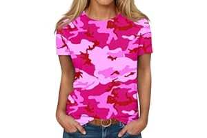 GENERIC T Shirts for Women Camouflage Print Cute Going Out Tops Short Sleeve Crew Neck Shirts Blouses Casual Clothes Trendy S-5xl
