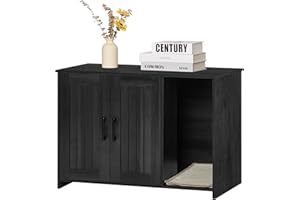 DWANTON Litter Box Enclosure, Cat Litter Box Furniture Hidden, with Scratching Mat, Wooden Cat Washroom Indoor, 31.5" L x 19.7" W x 21.7" H, Dark Gray