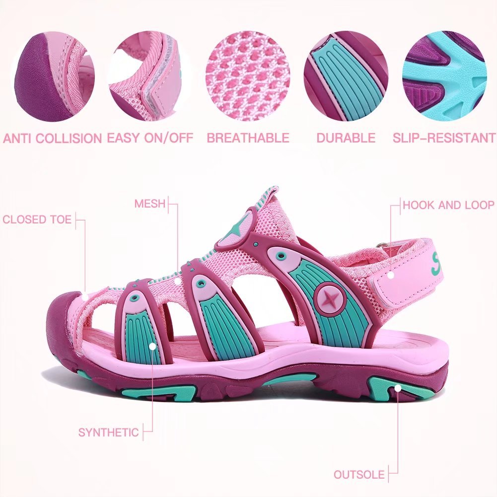 HOBIBEAR Boys Girls Sport Water Sandals Closed-Toe Outdoor(10,Pink)