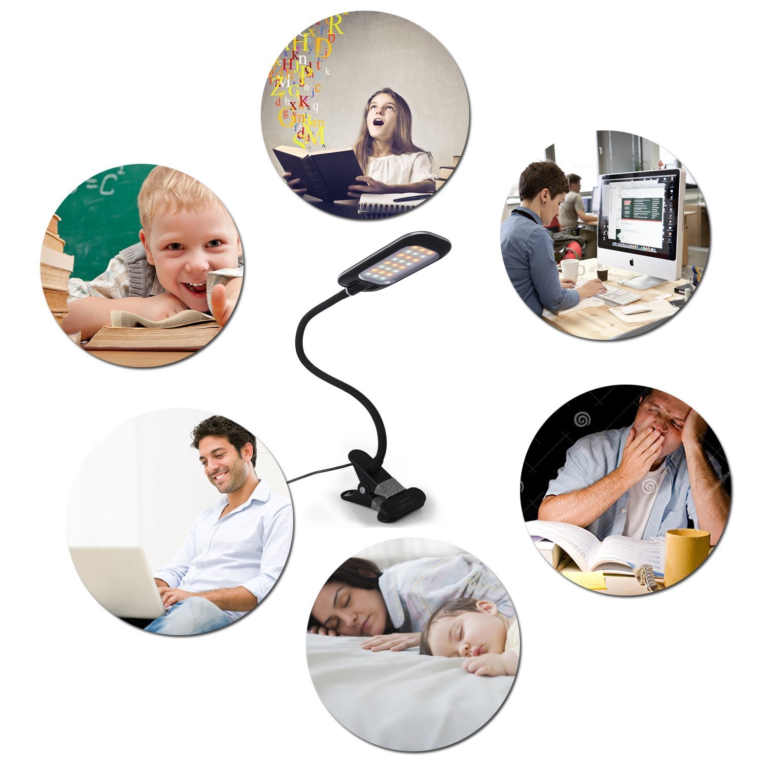 EyYOCEAN Clamp Reading Light for Bed Headboard, Bedroom with 3 Color Modes,11 Dimming Levels