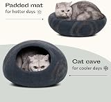 MEOWFIA Cat Cave Premium Felt Bed Merino Wool Slate Grey Medium view 4