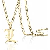 Beleco 14k Gold Plated Initial Pendant Necklace for Men – A-Z Letter Necklace with Figaro Chain, Old English Personalized Gold Alphabet Charm Jewelry