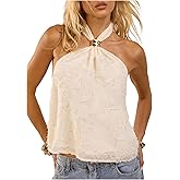 MakeMeChic Women's Tie Open Back Halter Tops Metal Sleeveless Summer Tank Top