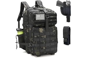 ONE WVW PIN Tactical Backpack for Men 45L Military 3 Day Assault Pack with Gun Holster and Magazine Pouch of Handgun Large Hiking Backpack, Bug Out Bag Backpacks Tactical Gear Molle Backpack Pistol Bag Black Camo