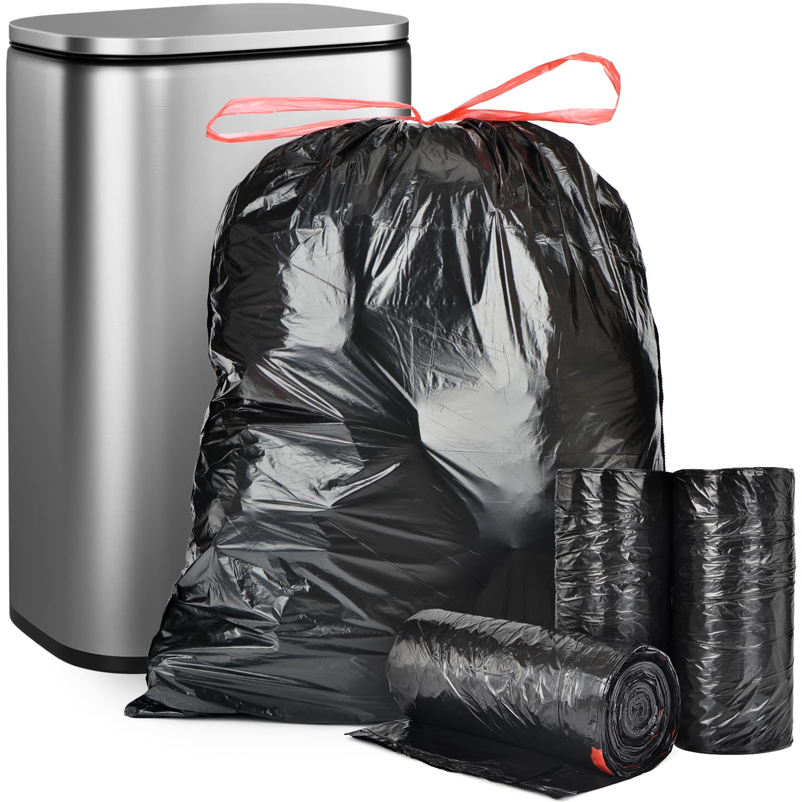Photo 1 of Geiteoa 15-18 Gallon Black Trash Bags with Drawstring (102 Count) Fit 16, 17 Gal High Density Large Garbage Bags, Strong Plastic Trash Can Liners for Kitchen Lawn Commercial