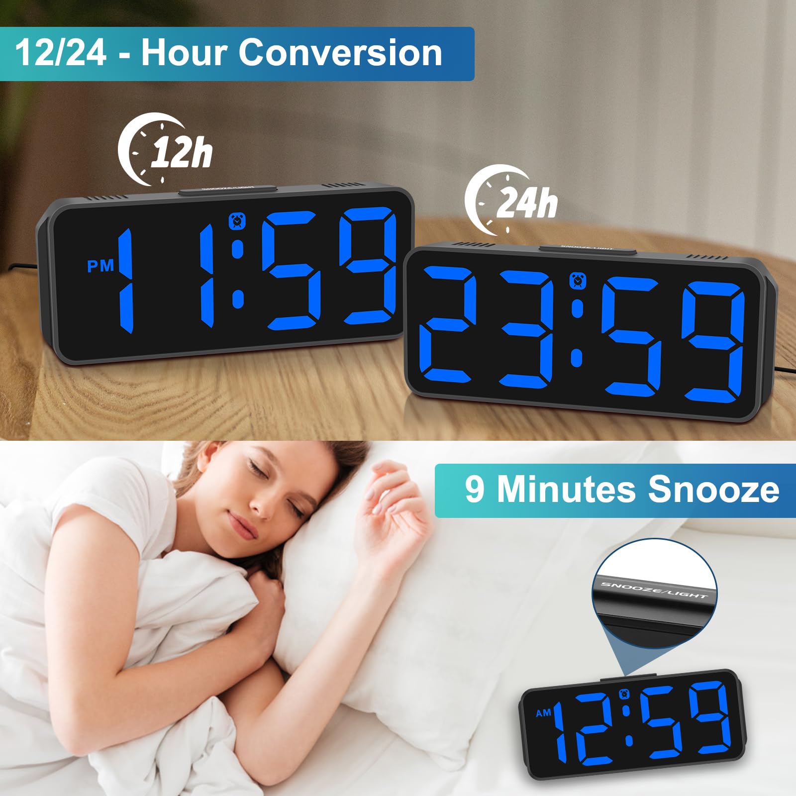 Mua Peakeep Small Digital Alarm Clock Plug in for Bedrooms Bedside ...