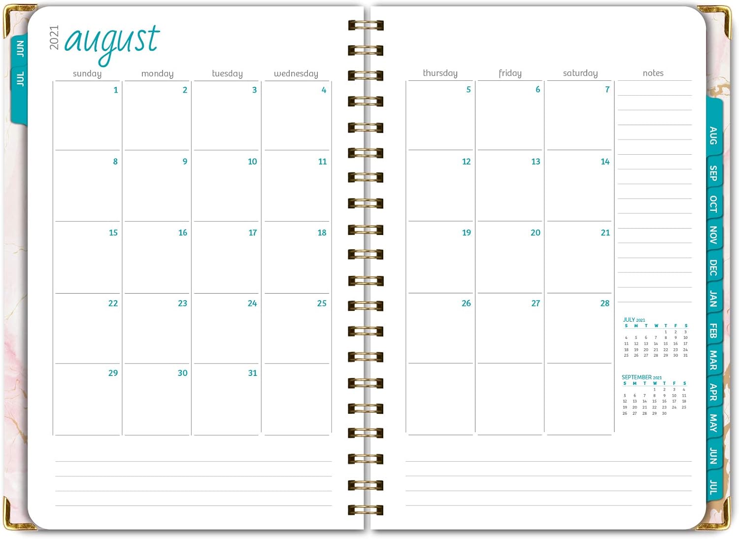 HARDCOVER Academic Year 2021-2022 Planner: (June 2021 Through July 2022) 5.5"x8" Daily Weekly Monthly Planner Yearly Agenda. Bookmark, Pocket Folder and Sticky Note Set (Pink Marble) : Office Products