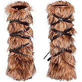QZUnique Fuzzy Fur Leg Warmers with Strap - Women Warm Furry Winter Boot Cuff Covers Winter Long Fluffy Leg Sleeves Warmers for Girls Festival Party Costume