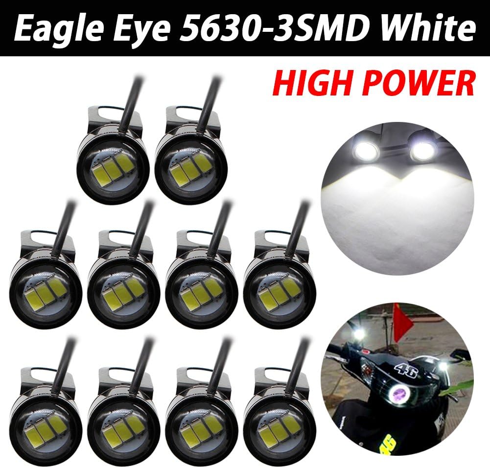 TABEN 10x Motorcycle Boat Car Styling 5630 3SMD LED DRL Eagle Eye 22mm LED License Plate Daytime Runing Reverse Backup Parking Signal White Bulb 12V