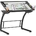 SD Studio Designs Triflex Drawing Table, Sit to Stand Up Adjustable Office Home Computer Desk, 35.25" W X 23.5" D, Charcoal Black/Clear Glass