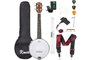 Kmise Banjolele 4 String Banjo Ukulele Concert 23 Inch with Skull Sound Point Inlay Tuner Strap Bag Strings Pickup Picks Ruler Wrench Bridge