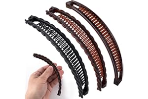 Winsyison 3pcs Banana Hair Clips, Non-Slip Large Hair Claws for Women, Classic Double Combs Hairpin Accessories for Thick Thin Fine Curly Straight Long Short Hairstyles- Black & Coffee