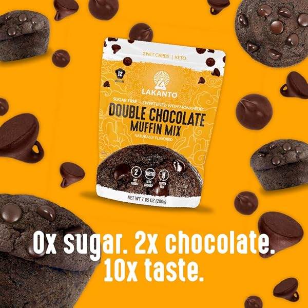 LAKANTO SUGAR FREE DOUBLE CHOCOLATE MUFFIN MIX – SWEETENED WITH MONK FRUIT SWEETENER, 2G NET CARBS, DAIRY FREE, GLUTEN FREE, KETO DIET FRIENDLY, ALMOND FLOUR, DUTCHED COCOA, SEA SALT