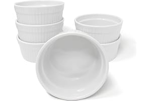 Furmaware Set of 6 Ceramic Ramekins - Non-Toxic Classic White Porcelain Custard Cups - Oven Safe Ramekins, for Baking and Serving Single Servings of Desserts, Dips, and Snacks - (18 oz)