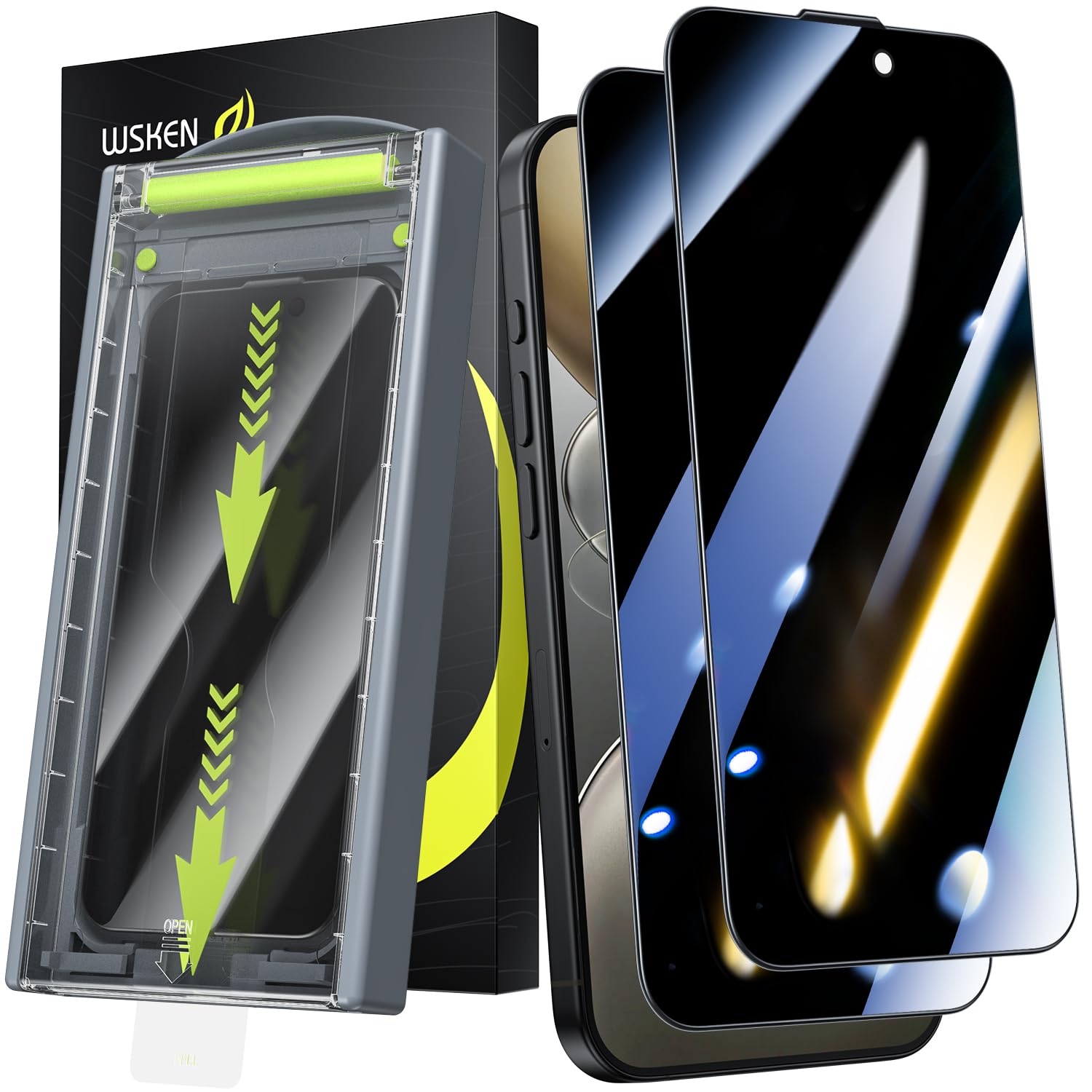 Photo 1 of *Factory Sealed*
WSKEN 24° Privacy Screen Protector for iPhone 15 Pro Max (6.7 inch), [Zero Bubble][Auto Dust-Elimination] Anti Spy Tempered Glass [Anti-Reflective] Diamonds Hard HD Anti Peep Film - 2 Pack