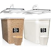 Shazo 2 PC (11L | 372 oz) Flour Sugar Storage Containers with Easy Carry Handle - Plastic Extra Large Food Storage Containers with Lids for Rice Cereal, BPA Free & Airtight Kitchen Pantry Organization