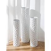 Sziqiqi Tall Vases Floor Standing: White Extra Large Floor Vase for Living Room 27.6/21.7in - Metal Tall Flower Vase for Pampas Grass - Modern Home Decor for Bedroom Office Hallway Corner