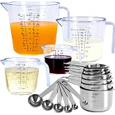 7x Stainless Steel Measuring Cups with 6x Measure Spoons Set,4x Py&Res Plastic liquid Measurings Cups for Liquids,Kitchen Gad