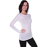 Active Basic Athletic Fitted Long Sleeves Crew Neck Tshirt Top Tee - White, L