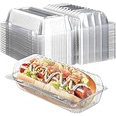 Funnymoom 60pcs Clear Plastic Hot Dog Tray with Hinged Lid 8.86 x 3.94 x 2.76 Inch Hot Dog Container Disposable Clamshell Take out Containers Cake Slice Containers for Bakery Dessert Salad
