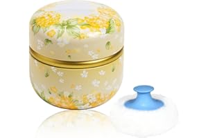 W M G WEMEGA WEMEGA Body Powder Case with Powder Puff Powder Container Tea Box for Baby and Women Powder Puff and Powder Case for Travel (Yellow Flower)