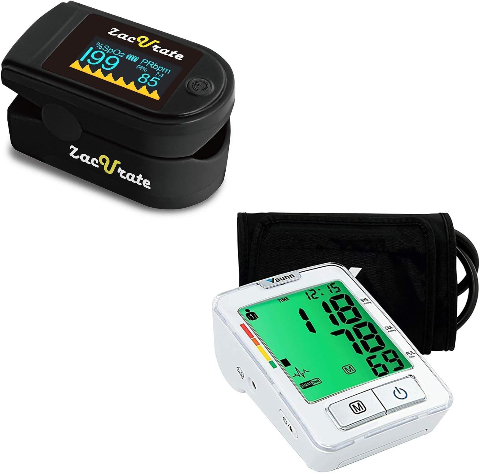 Zacurate500C Elite Fingertip Pulse Oximeter and Vaunn Blood Pressure Monitor Machine Bundle