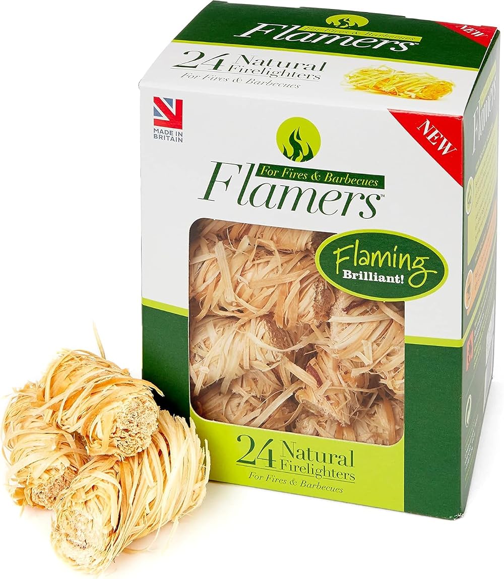Flamers Natural Firelighters 24 Pack Eco Wood Wool Paraffin Burns Clean