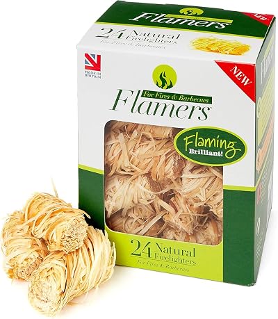 Flamers Natural Firelighters 24 Pack Eco Wood Wool Paraffin Burns Clean