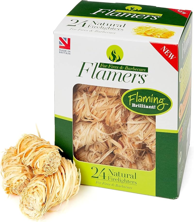 Flamers Natural Firelighters 24 Pack Eco Wood Wool Paraffin Burns Clean