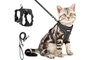 PetBonus Adjustable Cat Harness and Leash, Escape Proof Breathable Pet Vest Harnesses for Walking, Easy Control Reflective Leash and Harness Set Jacket for Cats, Kitten, Kitty (Black, Small)