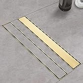 Kuaisailsk Linear Shower Drain ,with Tile Insert Panels ,18 Inch Brushed Gold 304 Stainless Steel Rectangle Shower Floor Drain,with Hair Catcher, Adjustable Feet
