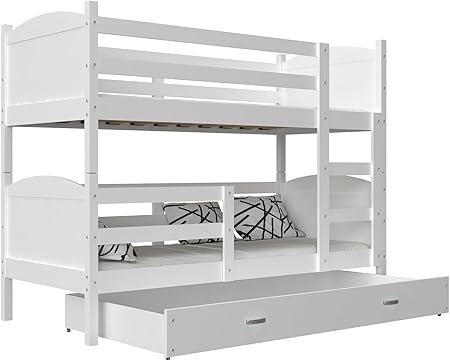 Kids Literie Lit Superpose Mateo 90x190 Blanc Blanc Livre Avec