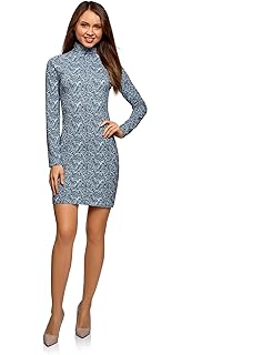 oodji Ultra Mujer Vestido Ajustado con Cuello Vuelto