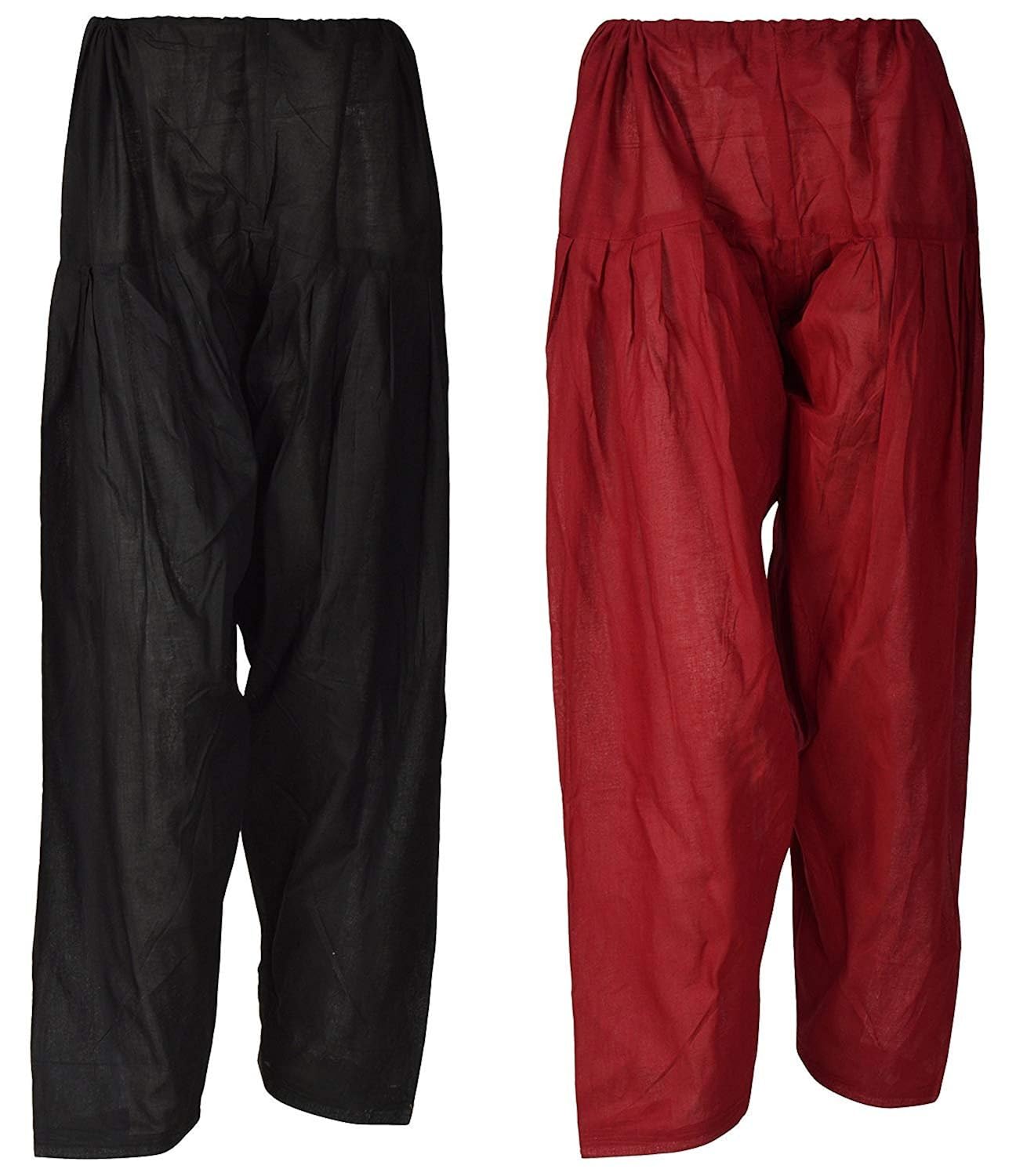 black macy women's soft cotton ready made patiala bottom salwar combo pack of 2 (black, maroon_free size)