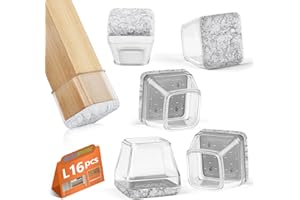 BAIPOK 16Pcs Square Chair Leg Floor Protectors with Thickened Felt Pads Silicone Chair Leg Covers Caps to Protect Hardwood Tile Floors Furniture Feet Reduce Noise (Clear L Fit 1.14"-1.42")