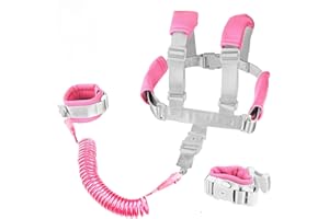 FZBJAYOON 2 in 1 Toddler Leash Anti Lost Wrist Link Pink Safety Harness with Lock for Kids, Baby Leash Anti Lost Wrist Link Safety Wrist Link for Toddlers(Pink 8.2 Ft) …