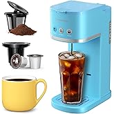Famiworths Single Serve Coffee Maker, Iced and Hot Coffee Machine for K Cup & Ground Coffee, 6 to 16 Oz Brew Sizes, Fit 8.5"