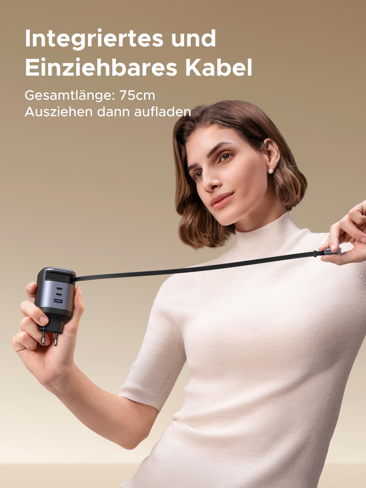 UGREEN Nexode 100W USB C Ladegerät mit Einziehbarem Kabel 4-Port GaN Netzteil Retractable Charger mit Ladekabel für Laptop kompatibel mit MacBook Pro/Air, Galaxy S-A Serie, iPhone 16-8 Serie, iPads 3