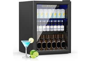 DOLLARDASH Compact Beverage Refrigerator,70 Can/1.6 Cubic Feet Mini Fridge with Glass Front Door for Soda, Beer or Wine, Under Counter Drink Dispenser with Adjustable Shelve & Digital Display (1.6 Cu)