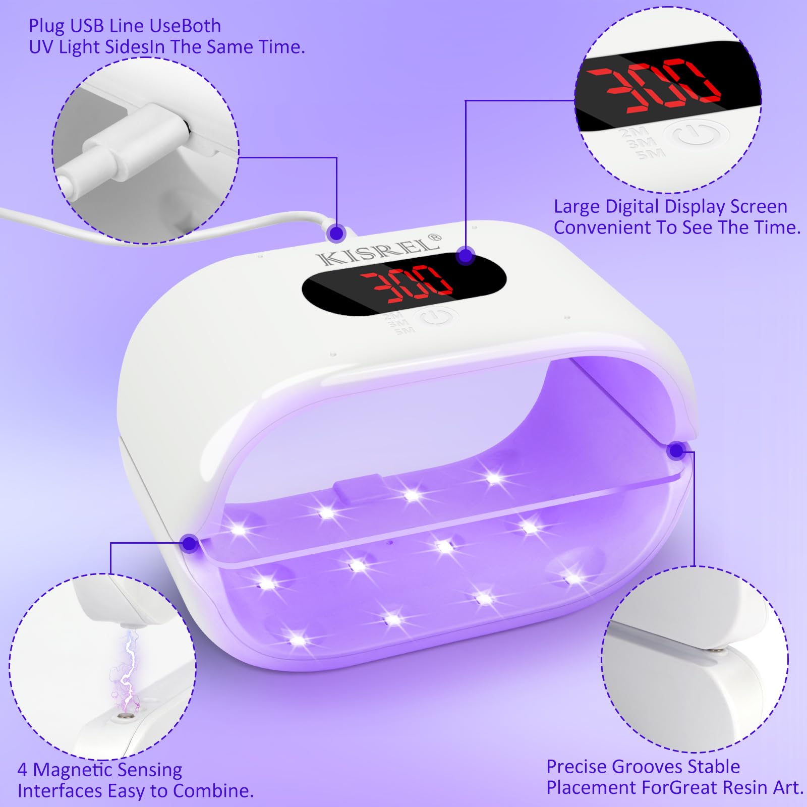 KISREL UV Light for Resin, Large Double-Sided Light with UV Flashlight, 2-in-1 Detachable Resin Curing Machine, 3-Speed Digital Display, 36w Fast Curing Lamp for Crafts, Jewellery Making