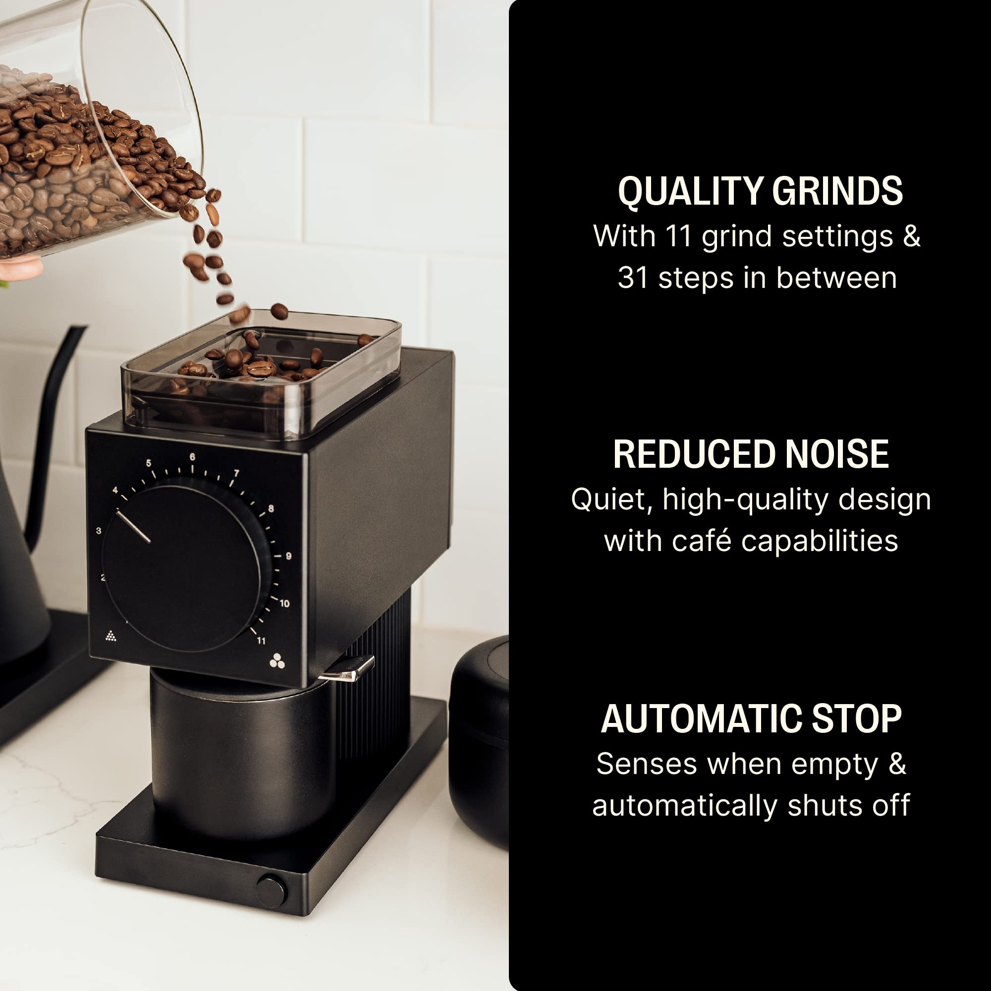 Fellow Ode Brew Grinder - Burr Coffee/Coffee Bean Grinder with 31 Settings for Drip, French Press & Cold Brew - Small Footprint Electric Grinder - Matte Black