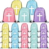 SilTriangle Jesus Loves You Drawstring Backpack Bulk Easter Church Gifts Christian Religious Gift Bag Polyester Backpack(Pastel Color,20 Pcs)